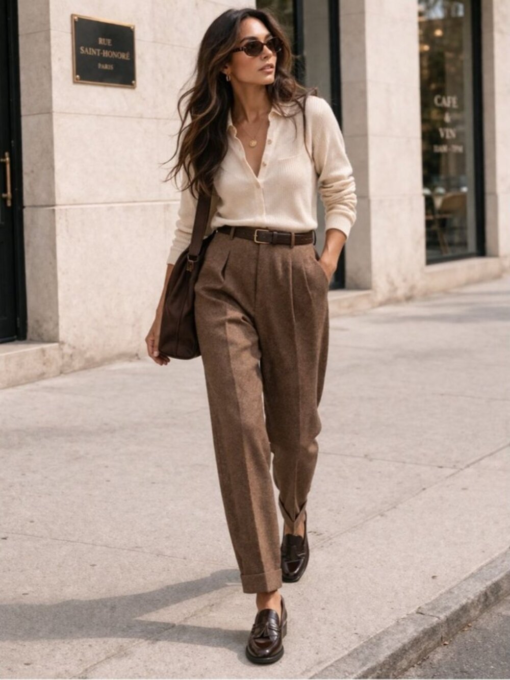 Vintage Ralph Lauren Brown Wool Pleated Pants High Waist Tailored Classic Size 6